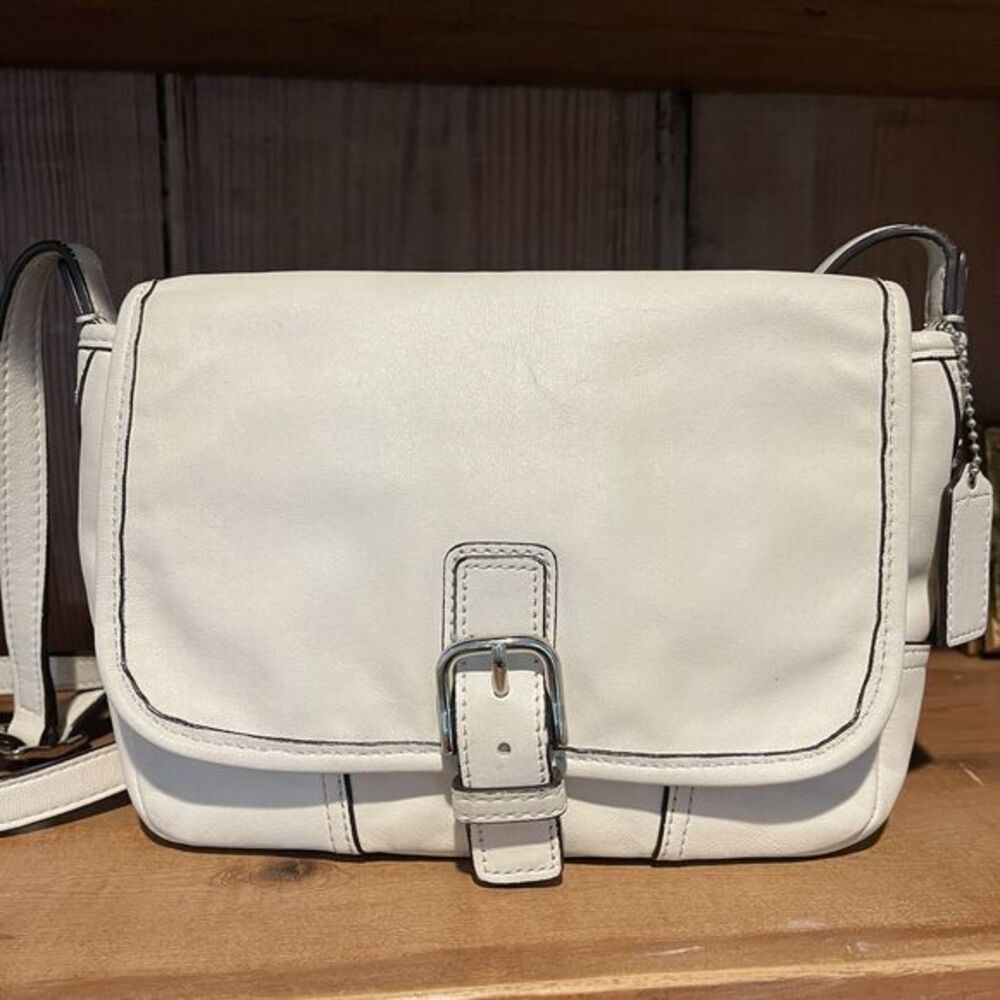 Coach Hadley White Leather Crossbody Bag Silver Buckle Messenger Purse F29763